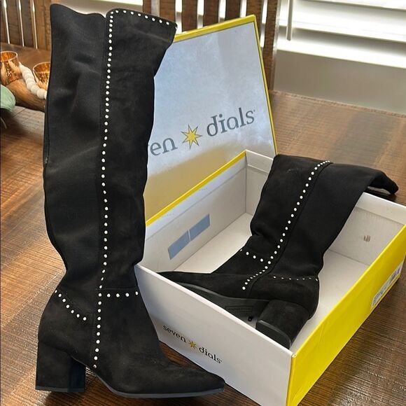 Seven Dials Black Studded Women's Boots - Picture 1 of 4